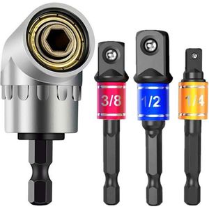 Impact Grade Power Handgereedschap Driver Sockets Adapter Extension Set, 3Pcs Hex Schacht Boor Nut Driver Bit Set + 105 Graden Rechts Een