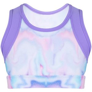Kids Meisjes Ballet Dance Crop Top Mouwloze Tie-Dye Tank Mode Pull Op Sluiting Slanke Hemden Kinderen Gymnastiek Workout vest