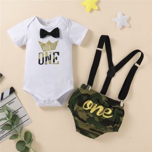 Zafille Baby Boy Verjaardag Outfits Kroon 1st Baby Romper + Camouflage Shorts Baby Boy Kleding Set Mijn Eerste Verjaardag Kleding