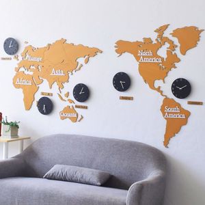 Wereld Diy Wandklok 3D Kaart Oppervlak Sticker Home Office Decor Klok Klok Sticker Opknoping Quartz Mute Klok