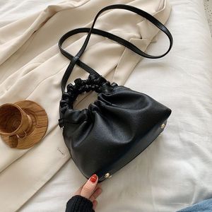 Ladies Hand Bags Summer Handbags For Women Solid Ruched Round Wristlets Female Mini PU Leather Shoulder Bag Totes