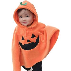 Peuter Baby Grils Halloween Mantel Grappig Spook Patroon Hooded Fleece Mantel Cape Leuke Pompoen Mantel Kinderen Bovenkleding 9M-4Y