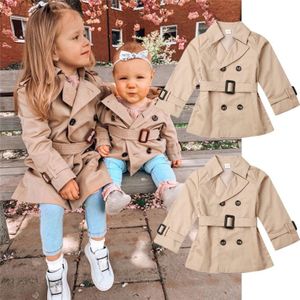 Meisjes Jas Kinderen Double-Breasted Revers Trench Lange Mouwen Jas Kids Winter Trench Met Riem Casual Slim Fit bovenkleding