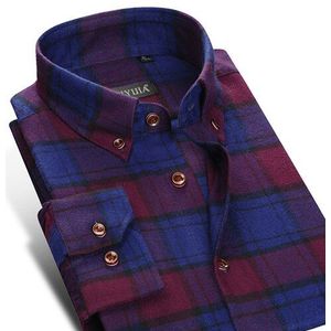 Mannen Geborsteld Katoen Plaid Geruite Flanellen Shirts Lange Mouw Standaard-Fit Comfortabele Dikke Warme Casual Button-Down shirt