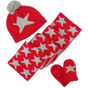 Winter Baby Meisje Caps Sjaal Muts Handschoenen Sets Jongens Gebreide Cap Handschoenen met Sterren kinderen Warme Muts pom pom Bal