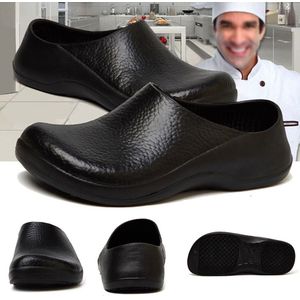 Mens Chef Schoenen In Keuken Anti-Slip Veiligheid Olie & Water Proof Koken Instappers Zwart Pu Leer Mode c402