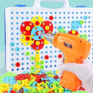 Kinderen Speelgoed Boor Puzzel Educatief Speelgoed DIY Schroef Groep Speelgoed KidsTool Kit Plastic Jongen Puzzel Mozaïek Gebouw Speelgoed