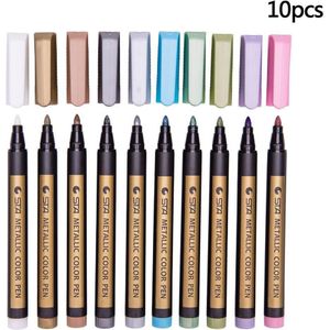 10 Kleuren/Doos Kleurrijke Metalen Pen Waterdichte Dubbele Hoofd Verf Permanente Markering Briefpapier Markers Pen Markeerstift Schrijven V8G0