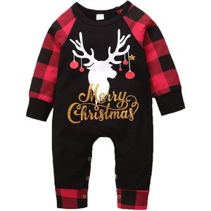 Kerst Pasgeboren Baby Meisjes Rompertjes Lange Mouw Plaid Cartoon Print Herfst Winter Jumpsuits