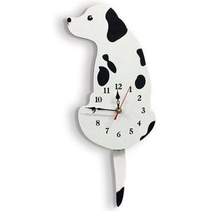 1Pcs Acryl En Eva Foam Creatieve Cartoon Leuke Hond Wandklok Home Decor Horloge Manier Staart Bewegen Stilte Muur klok 3d Sticker Home