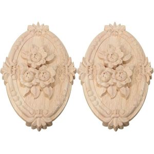 2 Stuks Meubelen Carving Hoek Retro Hout Ornament Voor Deur Kast Venster 21X15cm