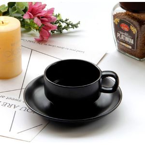 Europese Stijl Zwart Frosted Keramische Kopje Koffie Set Met Schotel Matte Aardewerk Mok 180Ml Thee Kop En Schotel Set theewaar
