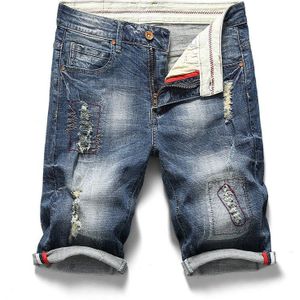Slanke Jeans Shorts Mannen Ripped Zomer Capri mannen Biker Casual Elasticiteit Verontruste Gat Blauwe Denim Korte Jean