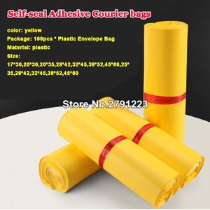 100 Stks/partij Plastic Envelop Self-Adhesive Seal Koerier Opbergzakken Geel Plastic Poly Envelop Mailer Tassen