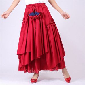 Zomer Onregelmatige Spaanse Flamenco Grote Wing Rok Vrouwen Retro Middeleeuwse Linnen Ruche Maxi Zwarte Jurk Stage Bangdage Zigeuner Kostuum