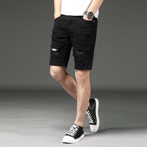 Straight Jean Korte Mannen Zomer Witte Ripped Losse Mode Hip Hop Gaten Mannelijke Effen Kleur Toevallige Strand Shorts Mid-Taille