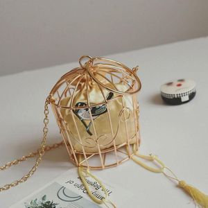 Vrouwen Birdcage Avondtasje Clutch Metalen Frame Borduurwerk Emmer Vogelkooi Mini Bag Purse Vrouwen Gold Tassel Handtas