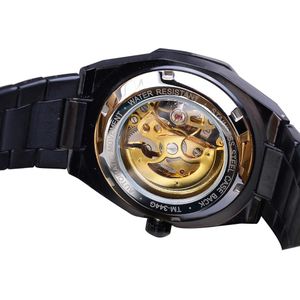 Forsining Zwarte Mode Skeleton Heren Horloges Automatische Mechanische Casual Sport Man Horloge Waterdicht Lichtgevende Handen Klokken