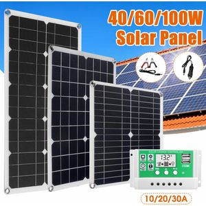40W/60W/100W Usb Zonnepaneel Kit Monokristallijn Silicium Power Bank En Drinkbaar 10A/20A/30A Solar Controller Voor Home/Outdoor
