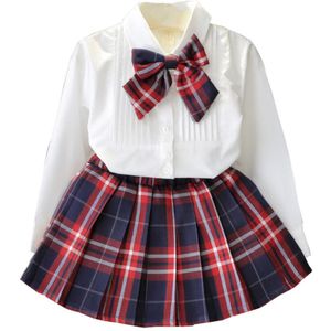 2 Stks/set Voor Meisjes Baby Meisje Kleding Sets School Outfits Wit Shirts Plaid Rokken Prinses Xbff
