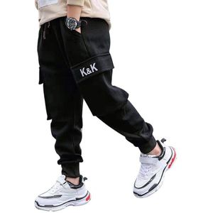 Eachin Jongens Broek Jongen Brief Print Katoen Joggingbroek Casual Koreaanse Cargo Broek Mode Tiener Kids Sport Multi-Pocket Broek