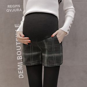 Herfst Winter Grijs Plaid Shorts Voor Moederschap Plus Dikke Korte Broek Voor Zwangere Vrouwen Chic Korte Broek Van Zwangerschap