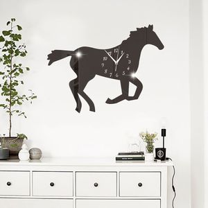 Versieren Home 3D Paard Cartoon Klok Kunst Muur Spiegel Sticker Decoratie Decals Muurschildering Verwijderbare Decor Behang LF-1187