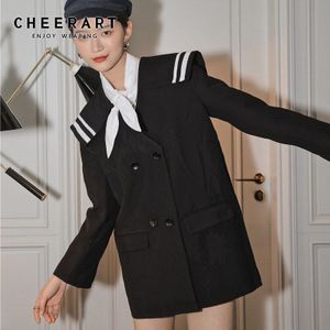 Cheerart Herfst Zwarte Trenchcoat Voor Vrouwen Preppy Stijl Double Breasted Jassen En Jassen Fall Vrouwen Kleding