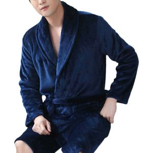 Mannen Casual Kimono Badjas Herfst Winter Flanel Lang Gewaad Nachtkleding Nachtjapon Mannelijke Warme Dikke Losse Homewear