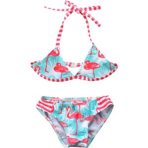 Leuke Meisjes Bikini Peuter Flamingo Animal Print Badpak Zoete 2 Delige Set Kids Zomer Badmode Strandbad Kleding