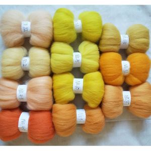 WFPFBEC voelde 70 s wol fiber voor naaldvilten merinowol zwervende fiber wol geel 11 kleuren 10g 20g 50g