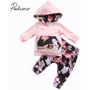 Brand Pasgeboren Baby Baby Meisjes Herfst Winter Kleding Sets 2 Stuks Lange Mouwen Hooded Bloemen Sweater Tops + lange Broek