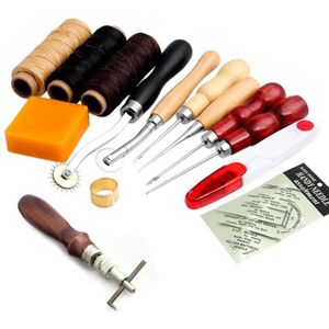 14Pcs Leather Craft Hand Stiksels Naaien Tool Draad Priem Waxed Vingerhoed Kit