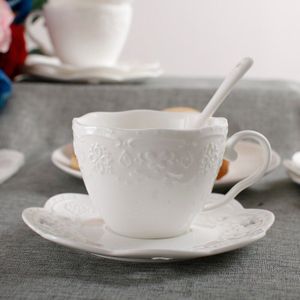 Reliëf Kant Europese Stijl Koffie Pot Met Handvat Pure White Klassieke Afternoon Theepot Suger Pot TC138