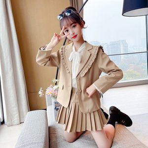 Tieners Meisjes Blazer Suits Jas + Broek + Blouse Preppy 2022 Lente Herfst Kinderen Culottes Mode Rok Drie stuk Pak Set