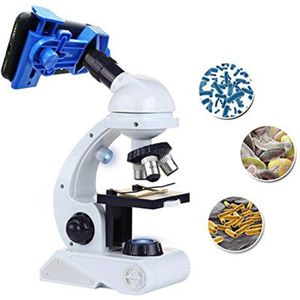 Microscoop Voor Kinderen Wetenschap Kit, beginner Microscoop Kit Blauw/Wit Met Led 80X 200X En 450X Nification Wetenschap Speelgoed, Educ