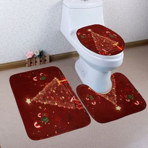 Toilet Seat Cover 3PCS Kerst Badkamer Antislip Voetstuk Tapijt + Deksel Wc Cover + Badmat Set T1 #