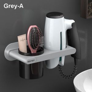 Wall Mount Föhn Holder Adhesive Föhn Plank met Opslag Cup Haar Tools Organizer met Plug Haak Badkamer Accessoires