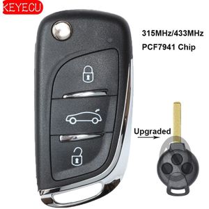 KEYECU Verbeterde Flip Afstandsbediening Autosleutel Fob 3 Knop 315/433MHz Optioneel PCF7941 voor Benz Smart Fortwo 451 2007