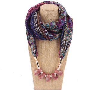 Hars Hanger Sjaals Mujer Zomer Sieraden Hanger Sjaals Ketting Boho Print Kleding Accessoires Chiffon Ring Sjaals