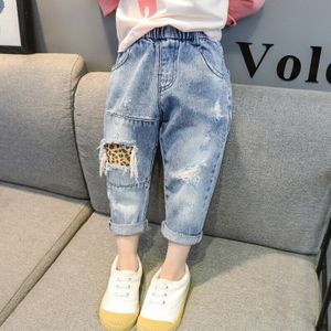 Jeans Voor Kinderen Luipaard Jeans Met Gaten Broek Voor Jongen Broek Voor Meisjes School Broek Baby Meisje Jeans 3-8T Denim Meisjes