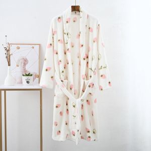 Flanellen Badjas Vrouwen Print Cartoon Badjas Herfst Winter Warm Nightgownthicken Lange Gewaden Toevallige Nachtkleding Plus Size 40-75kg