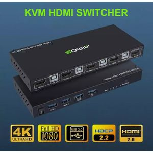 18Gbps 4K 60Hz Ultra Hd Metal Case 4 Ingang 1 Output Kvm Switch Screen Switcher Gedeelde Toetsenbord en Muis AM-KVM401