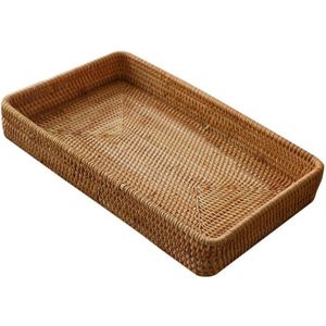 Natuurlijke Rotan Opslag Mand Rechthoekige Rieten Geweven Fruit Snoep Brood Organizer Badkamer Woonkamer Decor