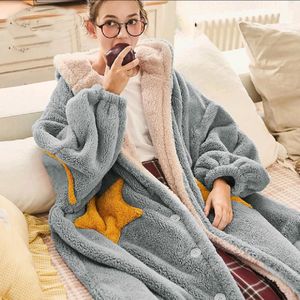Winter Zachte Homewear Badjas Gown Leuke Lange Coral Fleece Kimono Robe Vrouwen Casual Hooded Nachtkleding Flanellen Nachtjapon