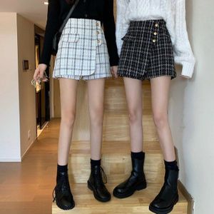 Herfst/Winter Stijl Koreaanse Retro Mode Westerse Stijl Tweed Plaid Hoge Taille Dunne A-lijn Shorts Rok Vrouwen