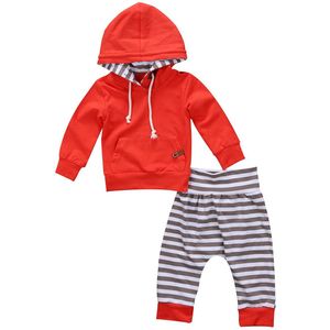 Herfst Winter Pasgeboren Kids Baby Jongen Meisje Outfits Kleding Lange Mouw Hooded Top + Gestreepte Broek Babykleding Set