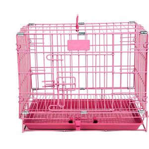 Vouwen Metalen Hond Krat Opvouwbare Pet Kat Kooi Kennel Dubbele Deur Installeren Roze Blauw S maat voor Kleine huisdier 45*30*38CM