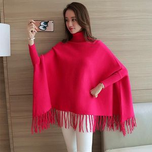 Moederschap Trui Womens Trui Mantel Haak Knit Batwing Wrap Fringe Hoge Kraag Batwing Kwasten Poncho Cape Winter Knit