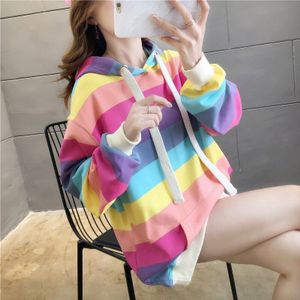 Rainbow Vrouwen Sweatshirt Hoodies Dames Hooded Casual Pullovers Meisjes Lange Mouwen Lente Herfst Winter Gestreepte Plus Size